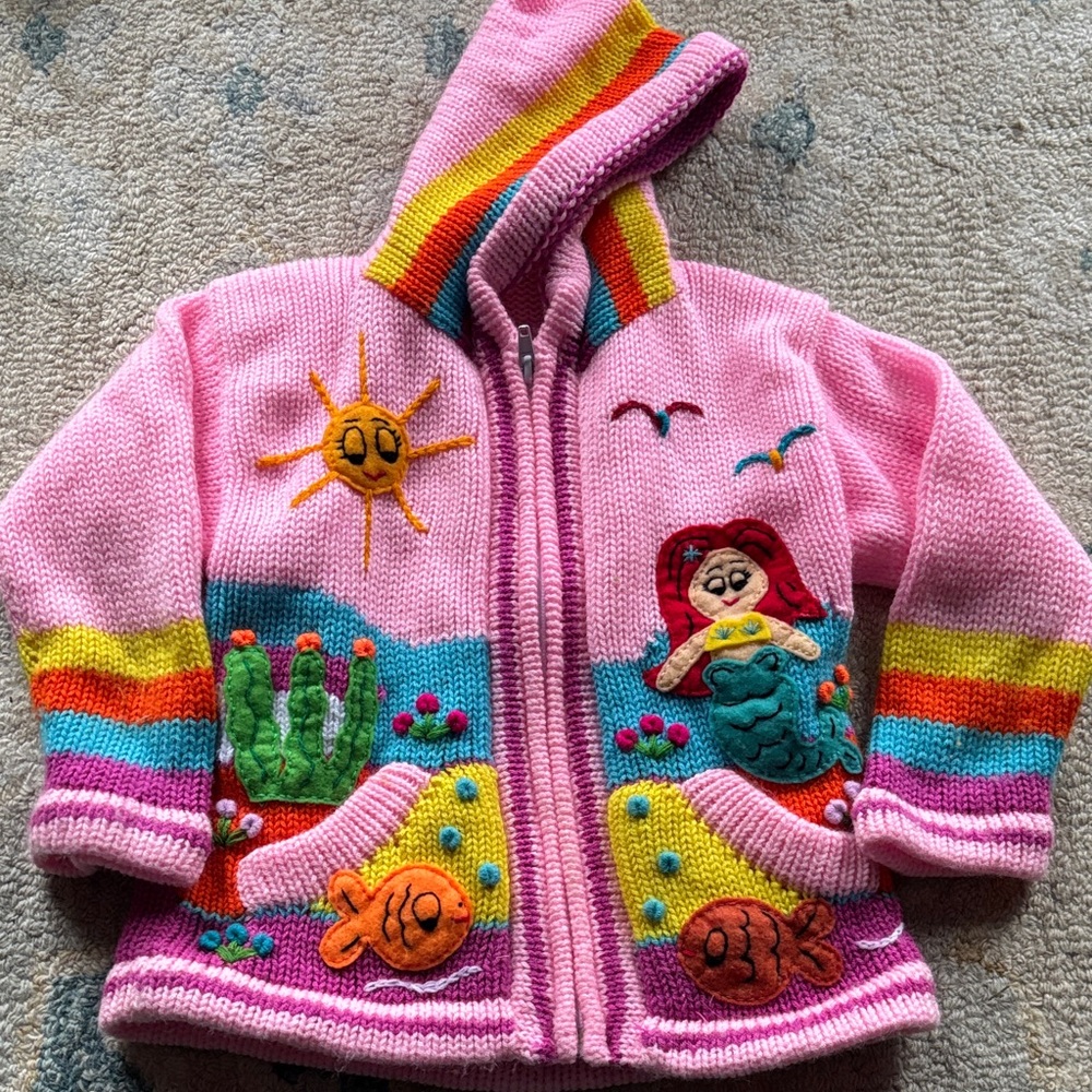 Colorful Knit Hoodie with Sea Motif